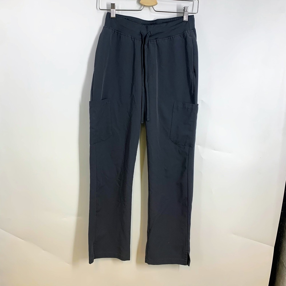 Mandala Women Charcoal Gray Cargo Scrub Pants Yoga Athletic Fit Drawstring Waist